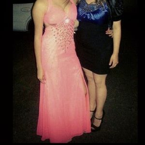 Long coral prom dress